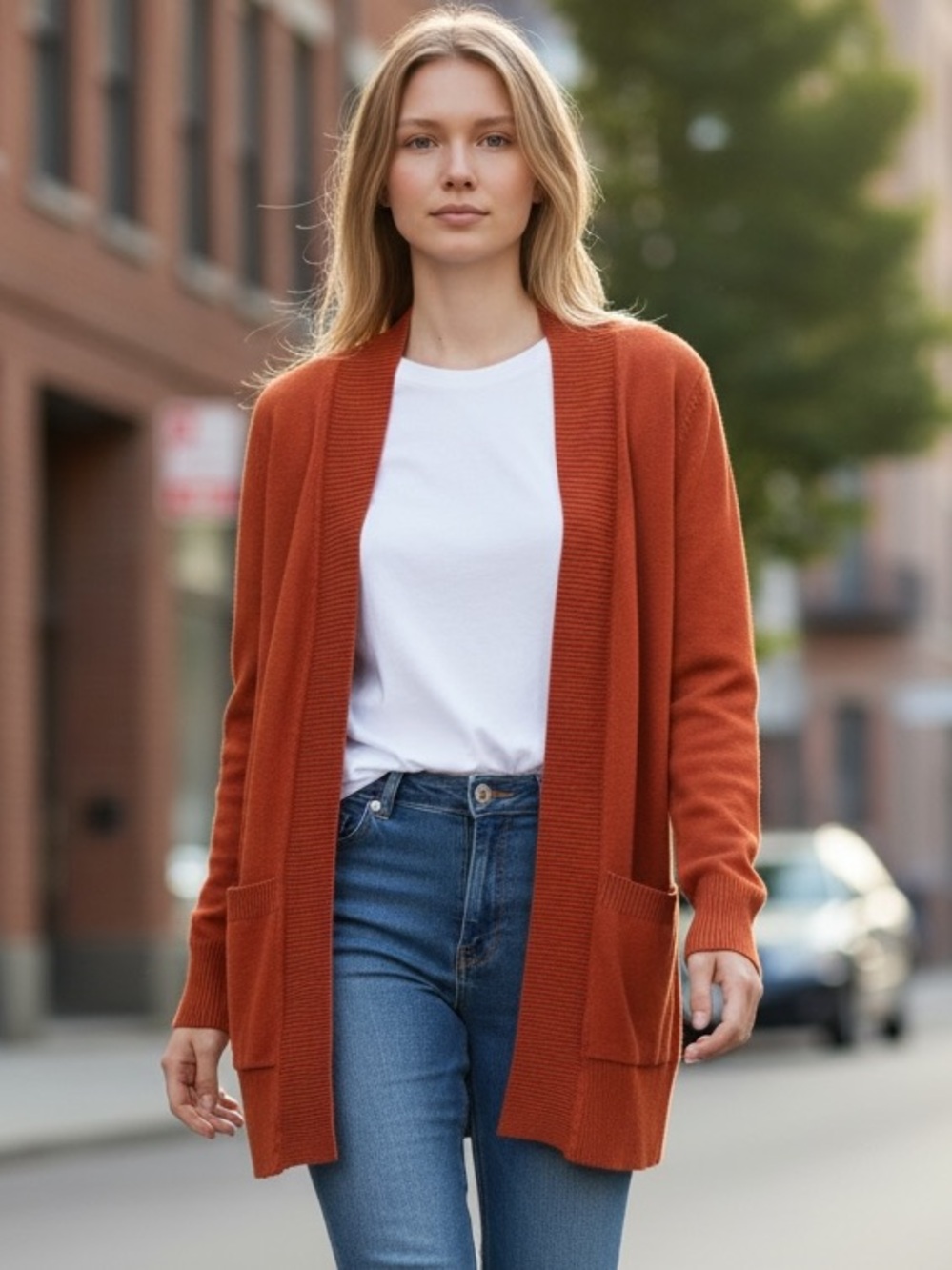 Cielo VTG Rust Orange Open-Front Cardigan Layering Fall Cottagecore SZ S EUC